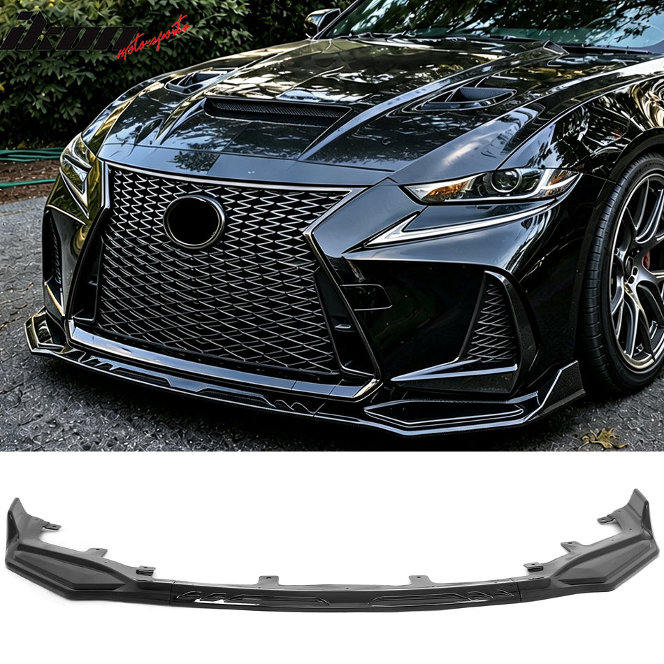 2017-2020 Lexus IS Series IS200t IS300 IS350 3PCS Front Lower Bumper Lip Air Dam Chin Spoiler Splitter IKON Style Painted Gloss Black PP