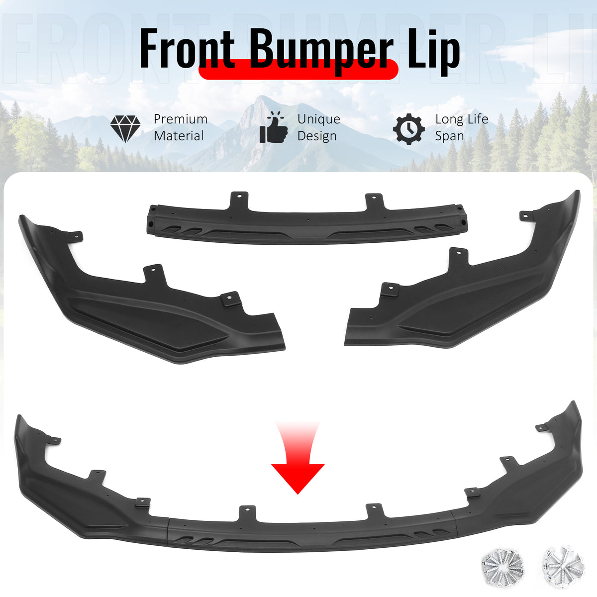 Fits 17-20 Lexus IS-Series IKON Style Front Bumper Lip Spoiler Matte Black 3PCS
