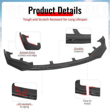 Fits 17-20 Lexus IS-Series IKON Style Front Bumper Lip Spoiler Matte Black 3PCS