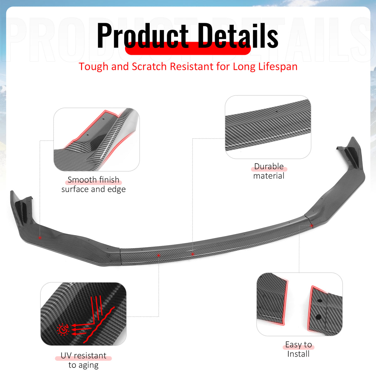 Fits 17-20 Lexus IS IKON Style PP Front Bumper Lip Carbon Fiber Print 3PCS Set