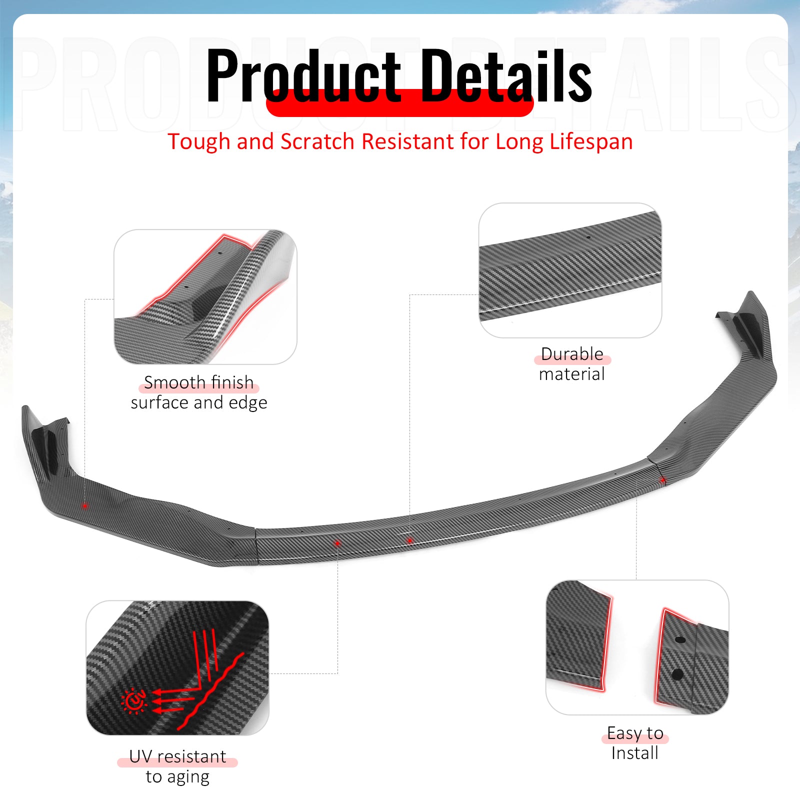 Fits 17-20 Lexus IS IKON Style PP Front Bumper Lip Carbon Fiber Print 3PCS Set