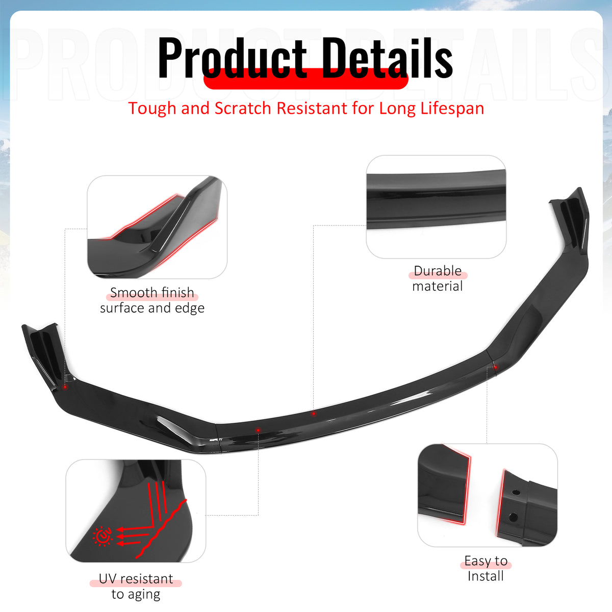 Fits 17-20 Lexus IS IKON Style PP Front Bumper Lip Spoiler Gloss Black 3PCS Set