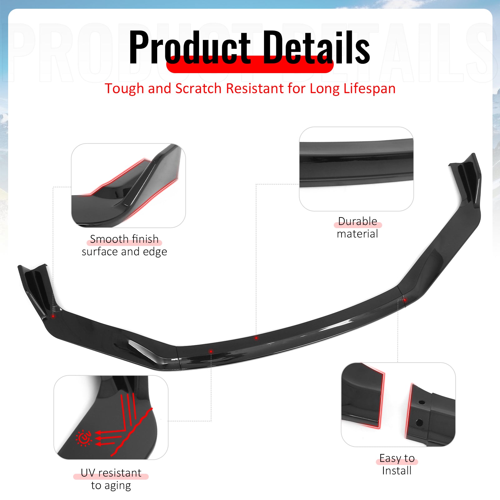 Fits 17-20 Lexus IS IKON Style PP Front Bumper Lip Spoiler Gloss Black 3PCS Set