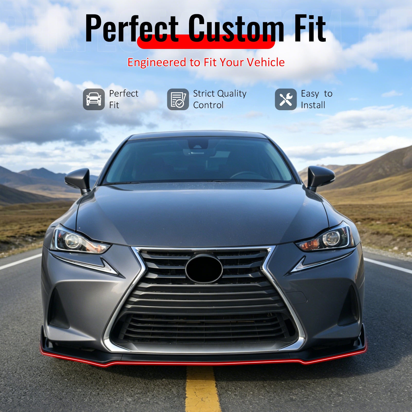 IKON MOTORSPORTS Front Bumper Lip, Compatible with 2017-2020 Lexus IS200t IS300 IS350, Matte Black PP IKON Style Air Dam Chin Spoiler Protector Splitter 3PCS