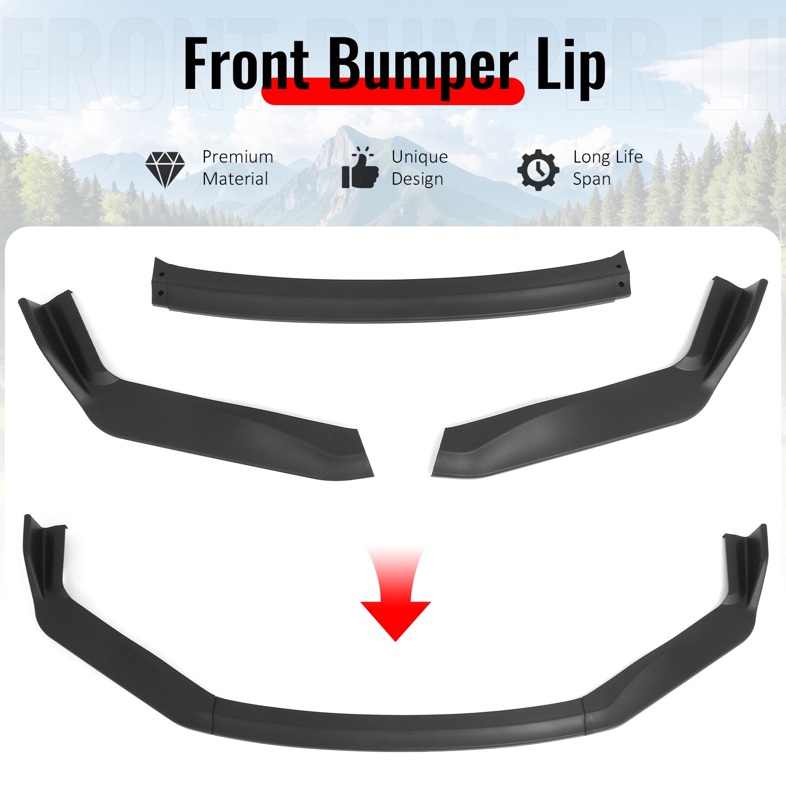Fits 17-20 Lexus IS IKON Style PP Front Bumper Lip Spoiler Matte Black 3PCS Set