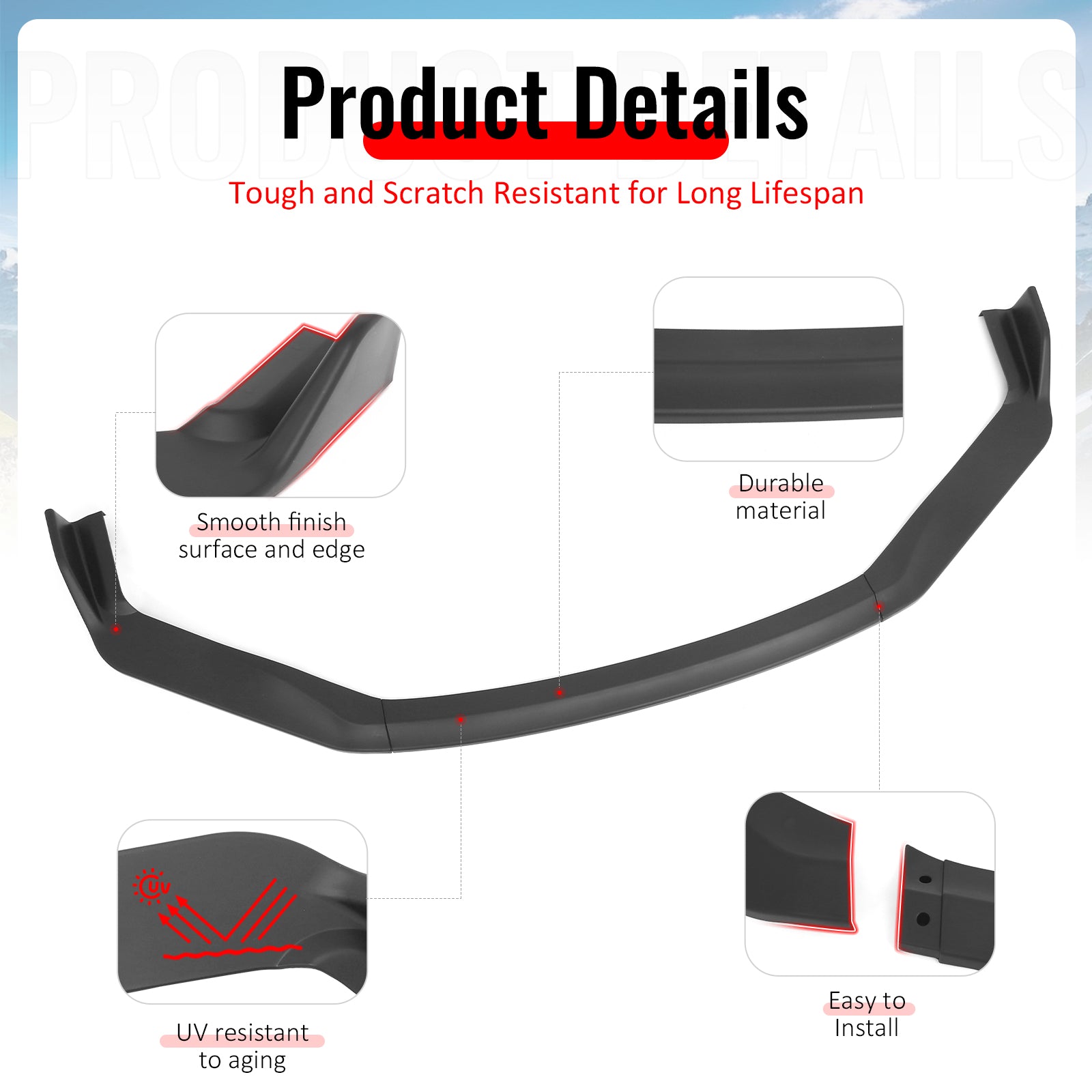 Fits 17-20 Lexus IS IKON Style PP Front Bumper Lip Spoiler Matte Black 3PCS Set