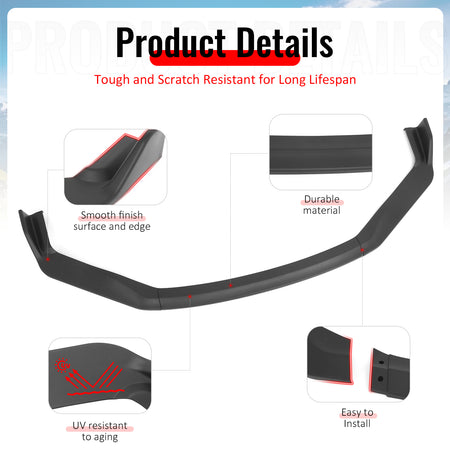Fits 17-20 Lexus IS IKON Style PP Front Bumper Lip Spoiler Matte Black 3PCS Set