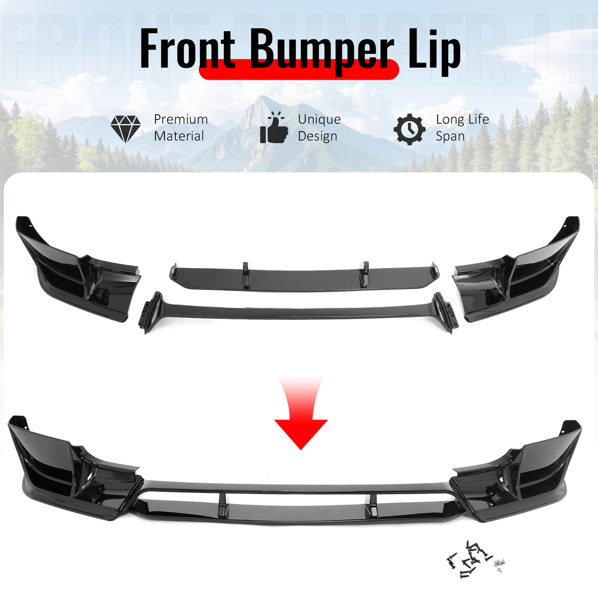 Fits 20-26 Land Rover Defender 90/110/130 Front Bumper Lip Gloss Black Spoiler