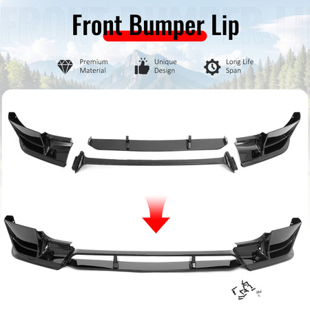 Fits 20-26 Land Rover Defender 90/110/130 Front Bumper Lip Gloss Black Spoiler