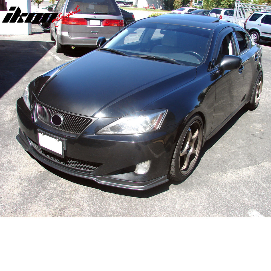 IKON MOTORSPORTS Front Bumper Lip, Compatible with 2006-2008 Lexus IS250 IS350, PM Style Unpainted Black PU Air Dam Chin Spoiler Protector Splitter