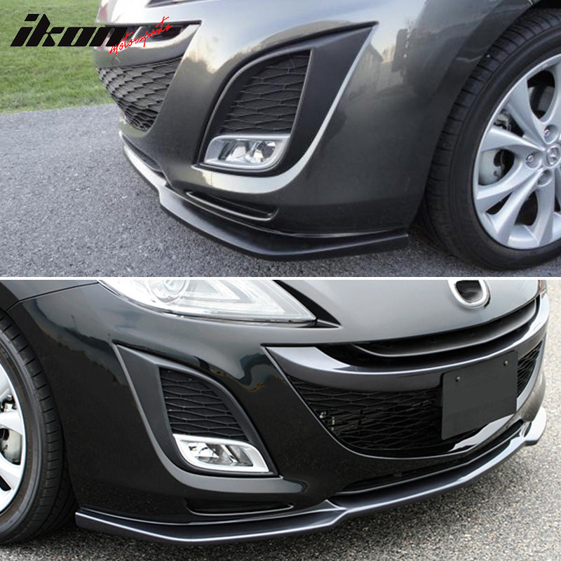 Front Bumper Lip Compatible With 2010-2011 Mazda 3, JDM Style PU Black Front Lip Spoiler Splitter by IKON MOTORSPORTS