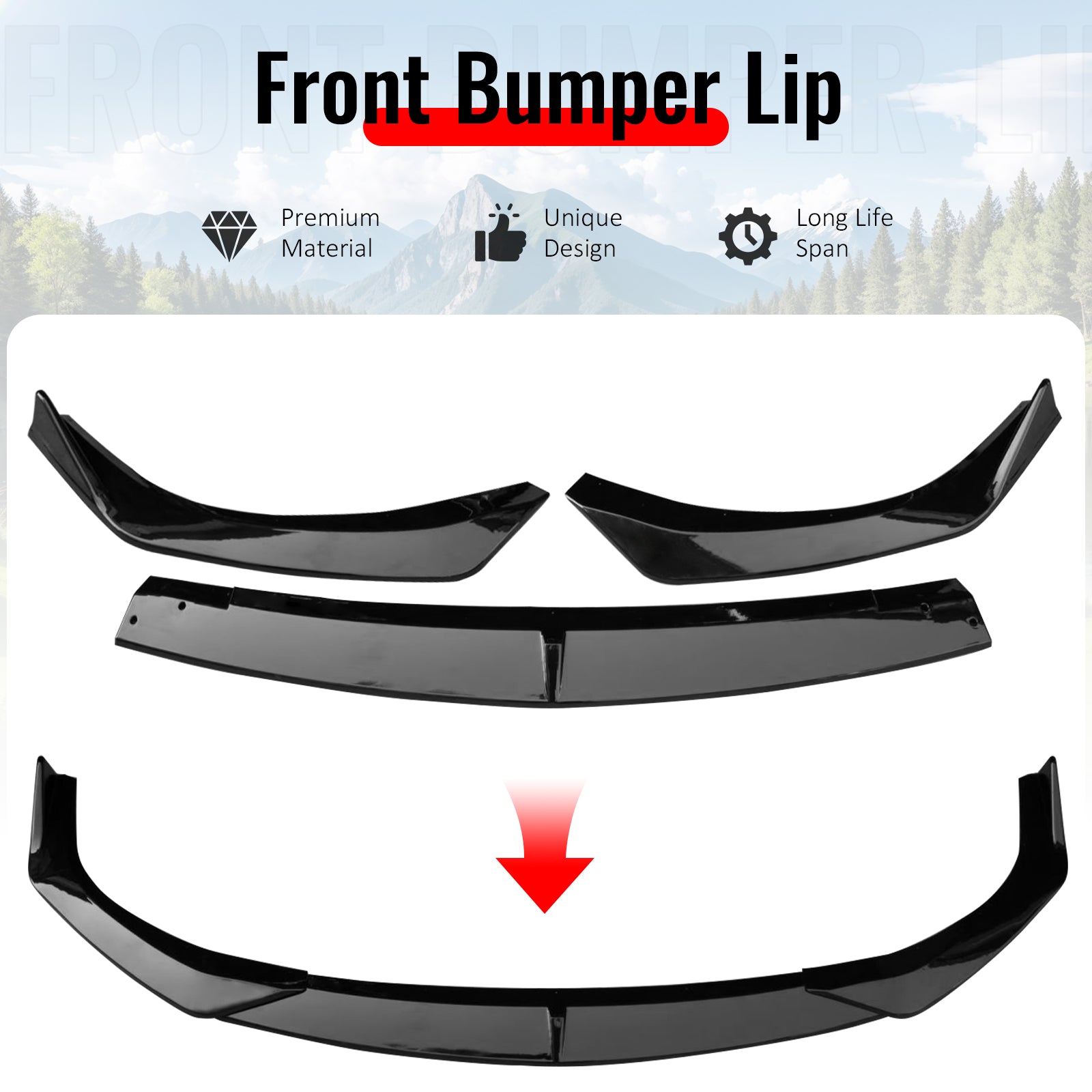 For 19-26 Mazda 3 Sedan IKON Style Front Bumper Lip Chin Spoiler Gloss Black 3PC