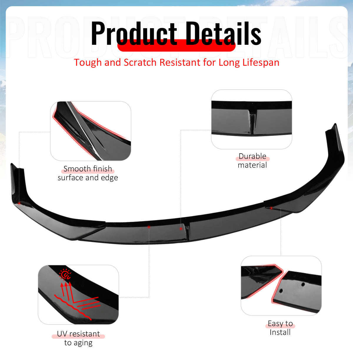 For 19-26 Mazda 3 Sedan IKON Style Front Bumper Lip Chin Spoiler Gloss Black 3PC