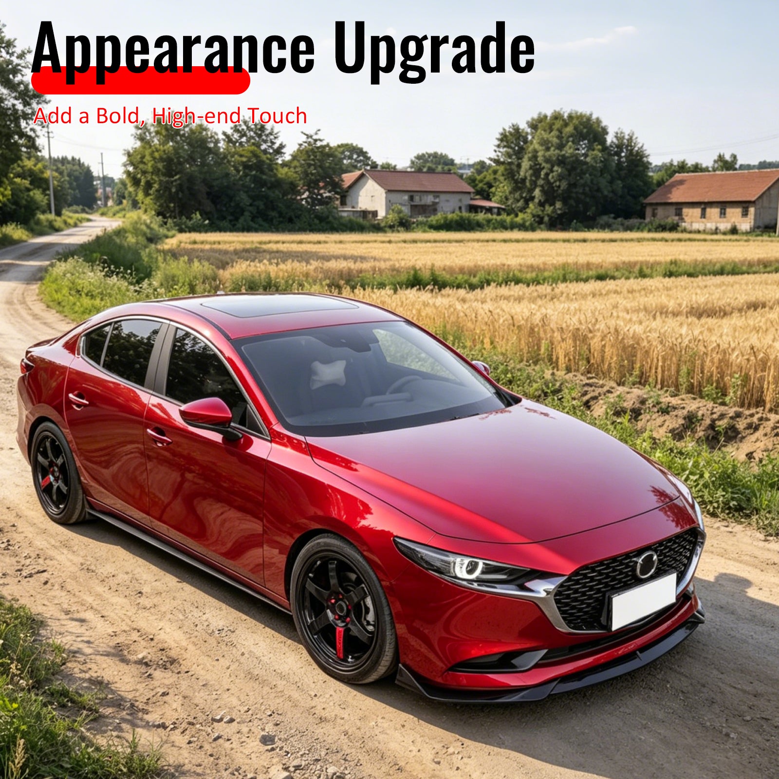 For 19-26 Mazda 3 Sedan IKON Style Front Bumper Lip Chin Spoiler Gloss Black 3PC
