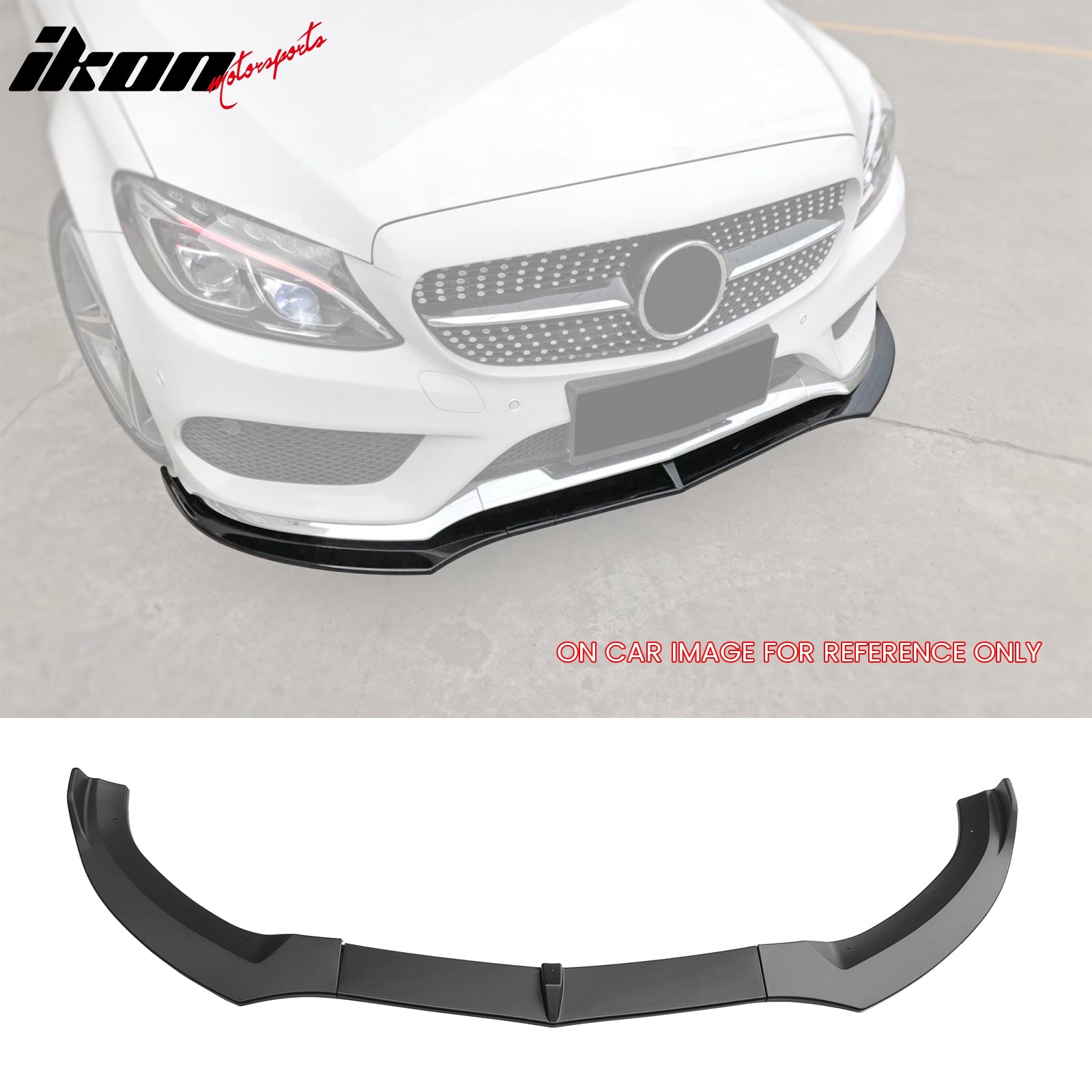 IKON MOTORSPORTS Front Bumper Lip, Compatible with 2015-2018 Mercedes-Benz W205 C-Class, DP Style PP Polypropylene Air Dam Chin Spoiler Protector Splitter 3PCS