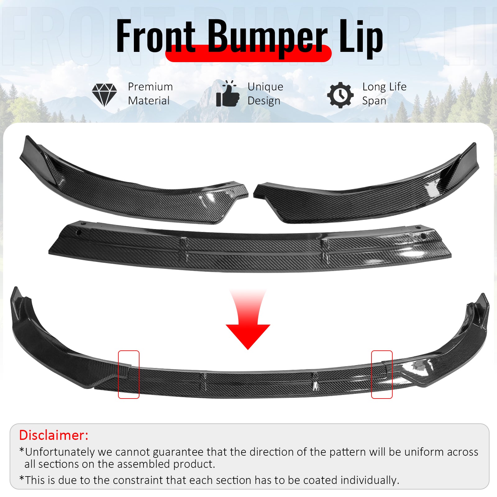For 19-22 Benz C-Class C43 AMG C300 BR Style Front Bumper Lip Carbon Fiber Print