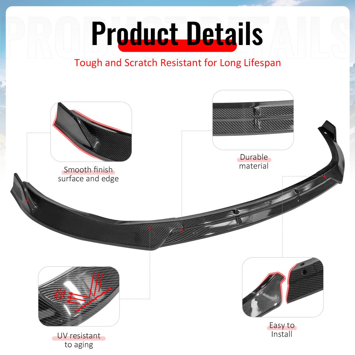 For 19-22 Benz C-Class C43 AMG C300 BR Style Front Bumper Lip Carbon Fiber Print