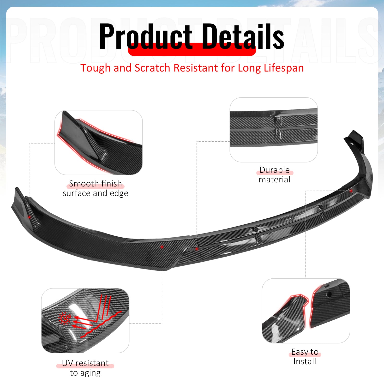 For 19-22 Benz C-Class C43 AMG C300 BR Style Front Bumper Lip Carbon Fiber Print