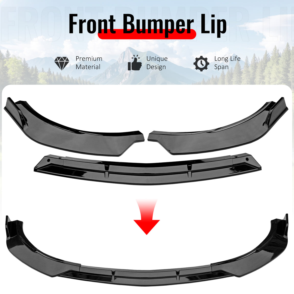 For 19-22 Benz W205 C-Class C200 C300 C180 BR Style Front Bumper Lip Gloss Black