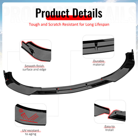 For 19-22 Benz W205 C-Class C200 C300 C180 BR Style Front Bumper Lip Gloss Black