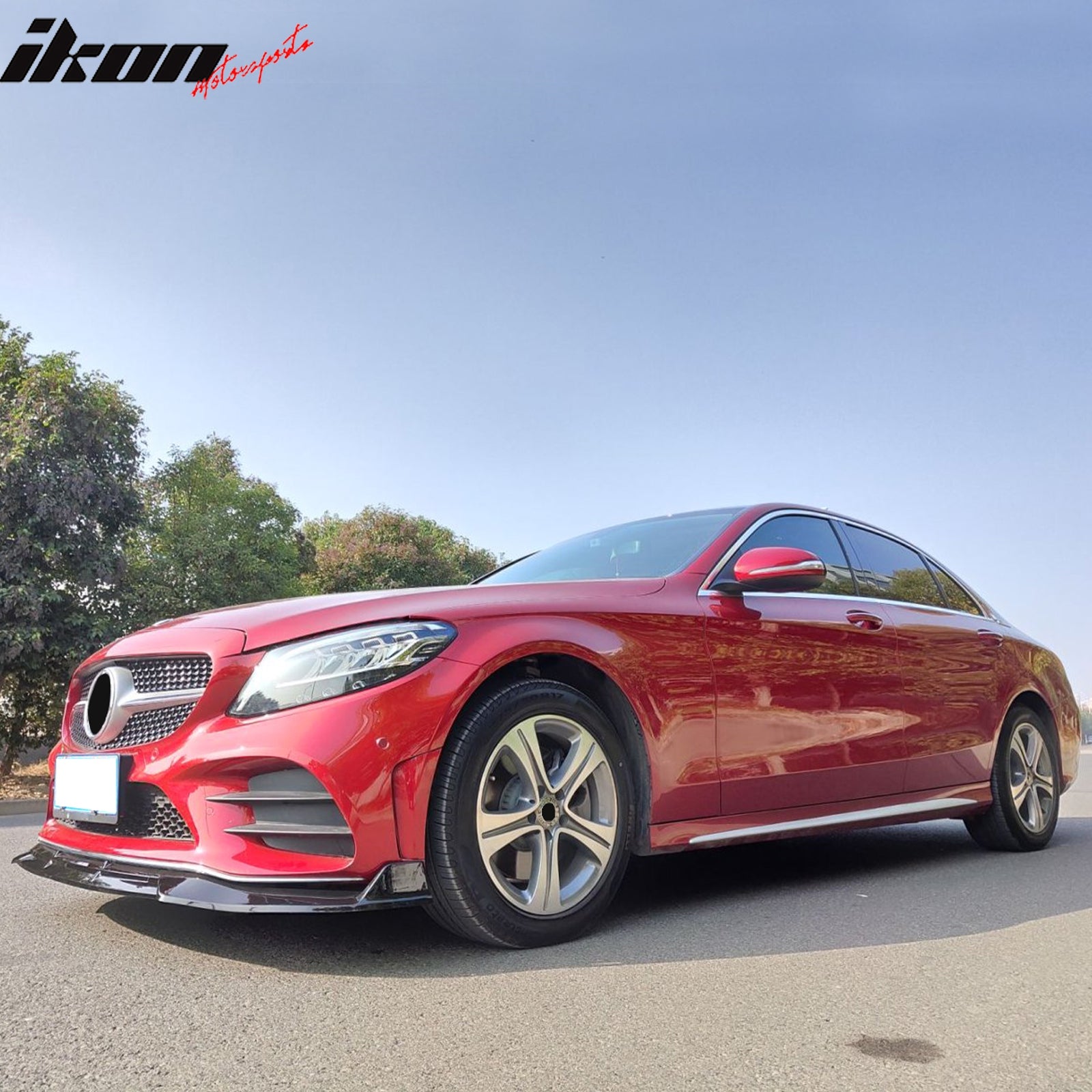 For 19-22 Benz W205 C-Class C200 C300 C180 BR Style Front Bumper Lip Gloss Black