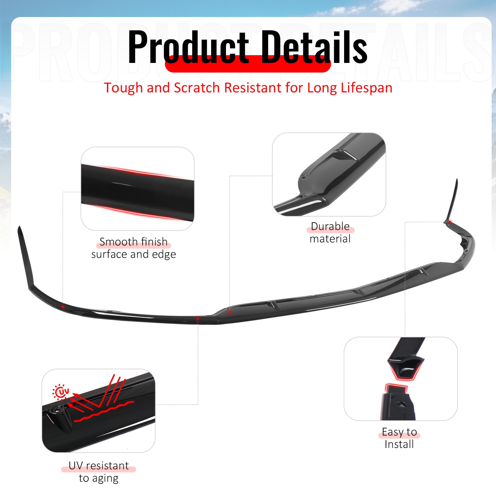 Fits 15-21 Benz C-Class W205 C63 AMG S Front Bumper Lip Spoiler Gloss Black PP