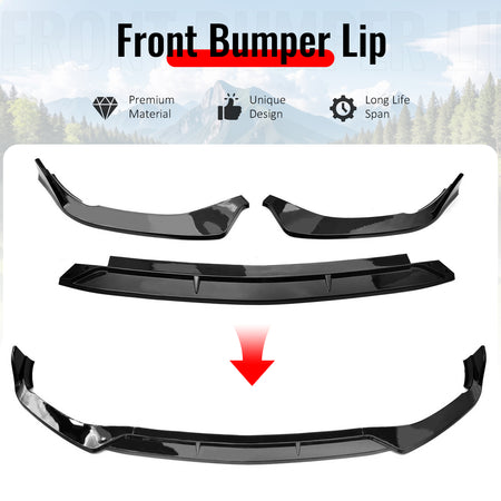 Fits 22-26 Benz W206 C-Class C200 C300 4DR BR Style Front Bumper Lip Gloss Black