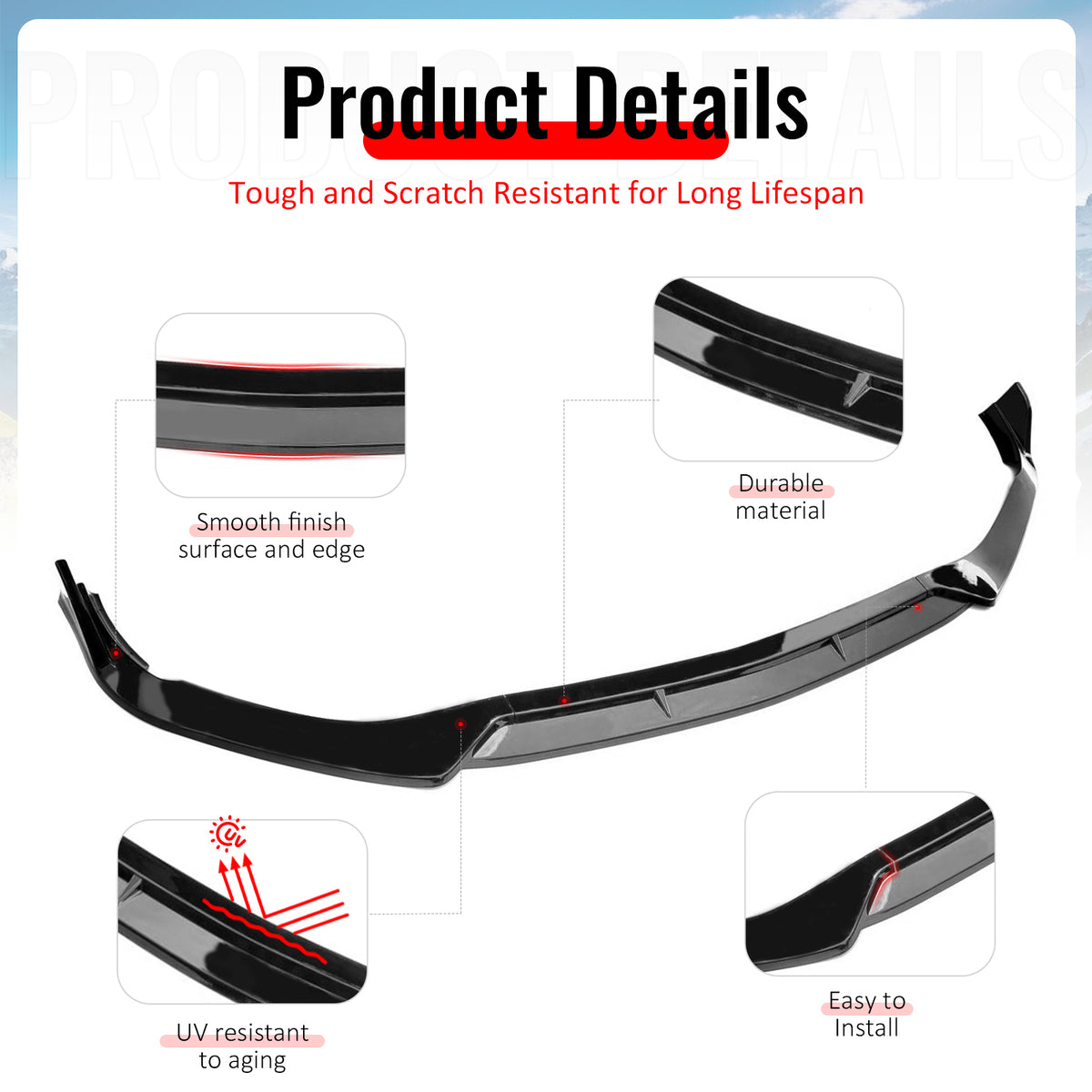 Fits 22-26 Benz W206 C-Class C200 C300 4DR BR Style Front Bumper Lip Gloss Black
