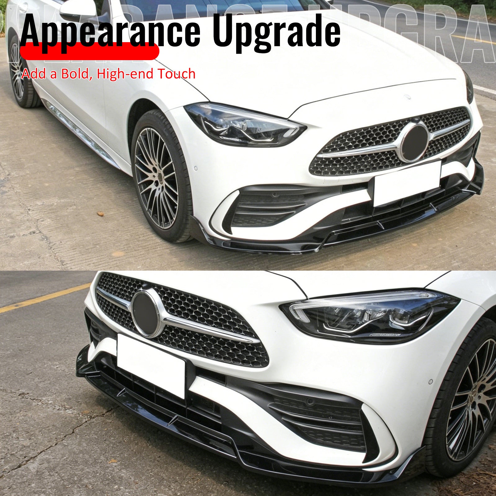 Fits 22-26 Benz W206 C-Class C200 C300 4DR BR Style Front Bumper Lip Gloss Black