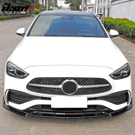 Fits 22-26 Benz W206 C-Class C200 C300 4DR BR Style Front Bumper Lip Gloss Black