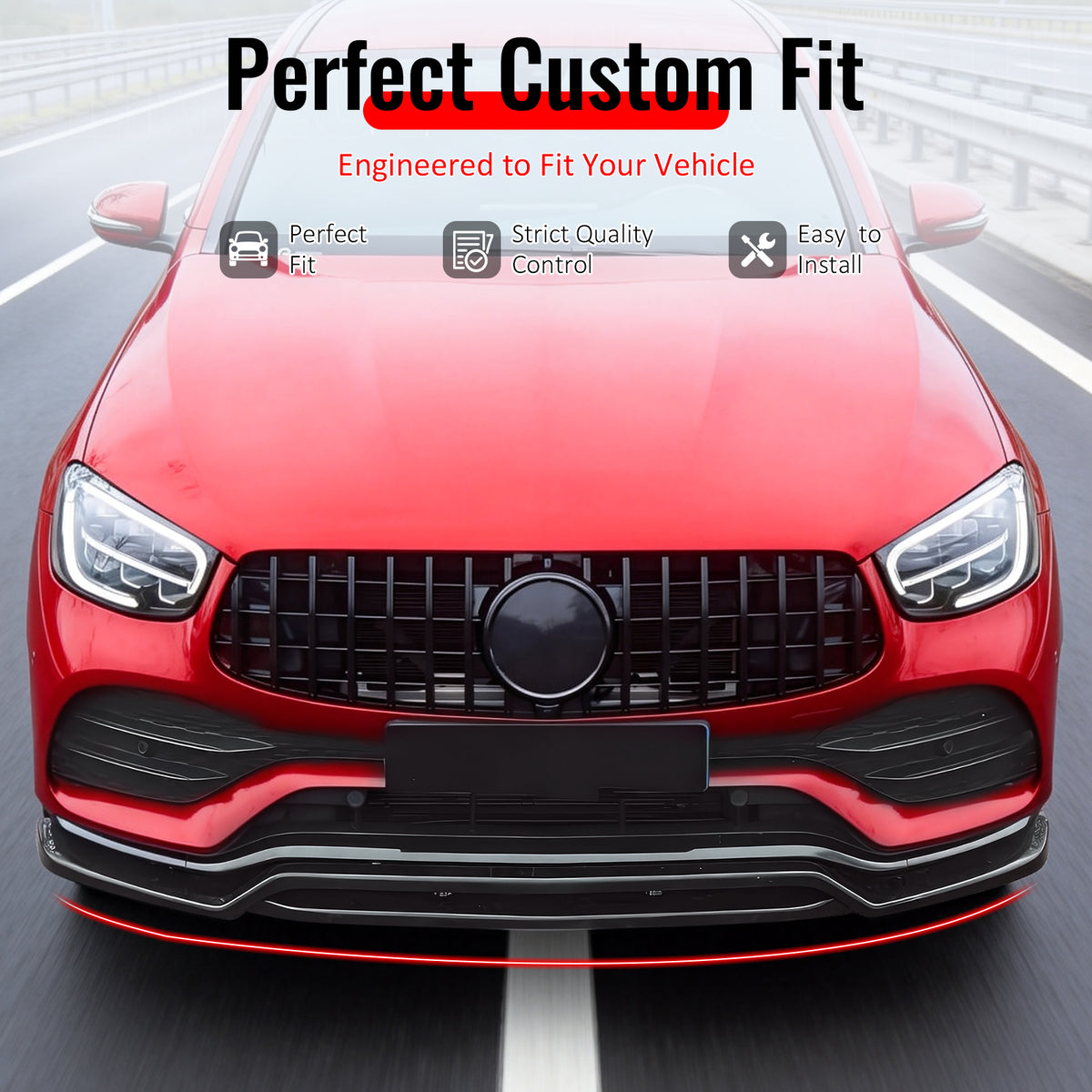 Fit 2020-2022 Mercedes-Benz X253 GLC43 AMG SUV Front Bumper Lip Gloss Black
