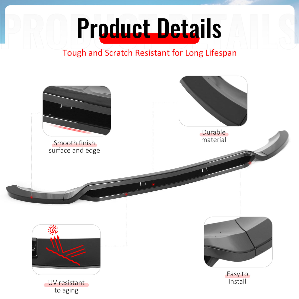 Fits 20-23 Benz X253 C253 GLC43 AMG IKON Style Front Bumper Lip ABS Gloss Black