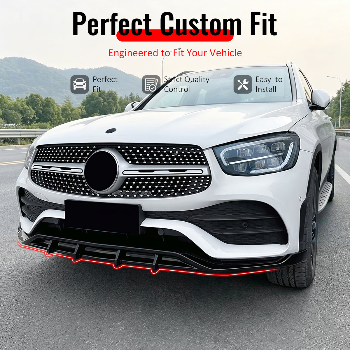 Fit 2020-2023 Benz X253 C253 GLC43 AMG Front Bumper Lip Gloss Black ABS