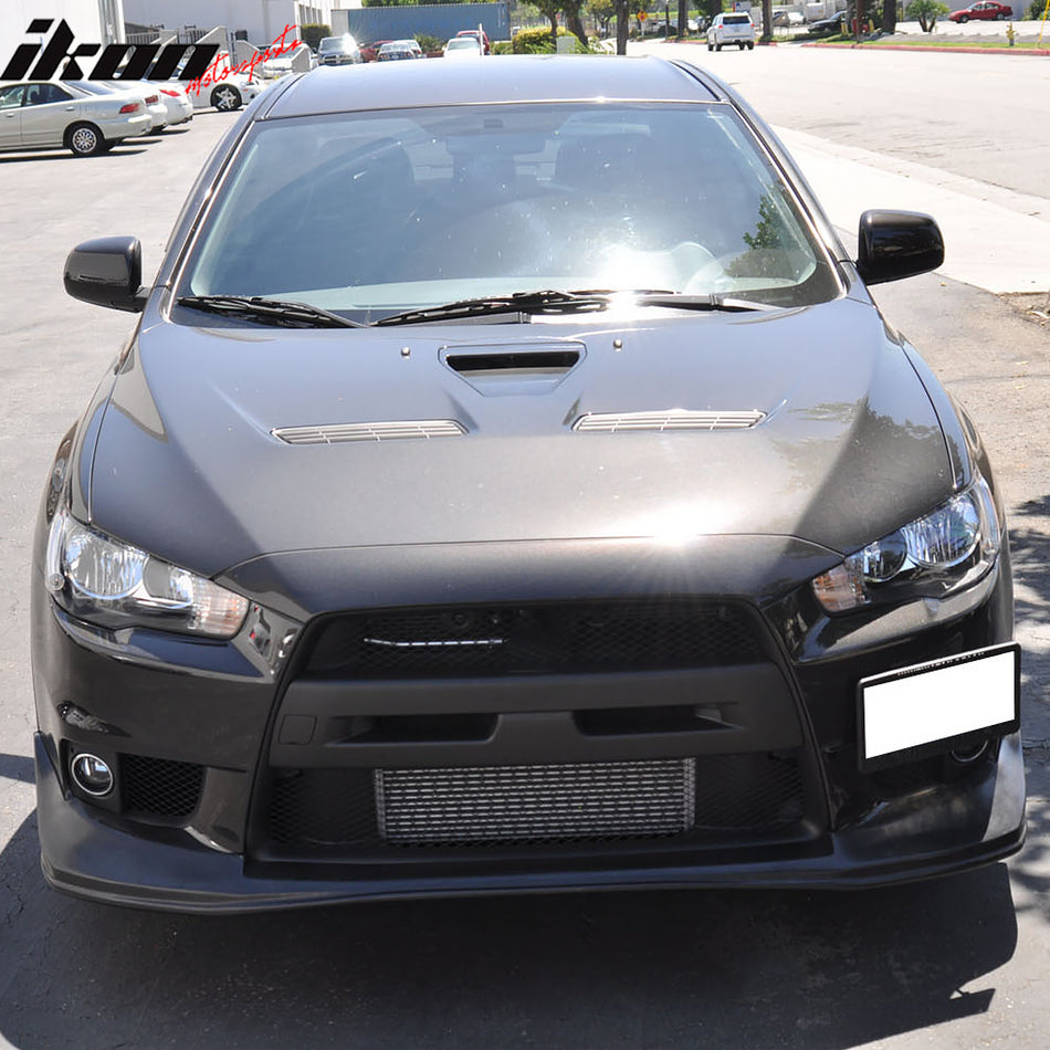 Front Bumper Lip Compatible With 2008-2015 MITSUBISHI EVOLUTION, v-Style PU Black Front Lip Spoiler Splitter Air Dam Chin Diffuser Add On by IKON MOTORSPORTS, 2009 2010 2011 2012 2013 2014