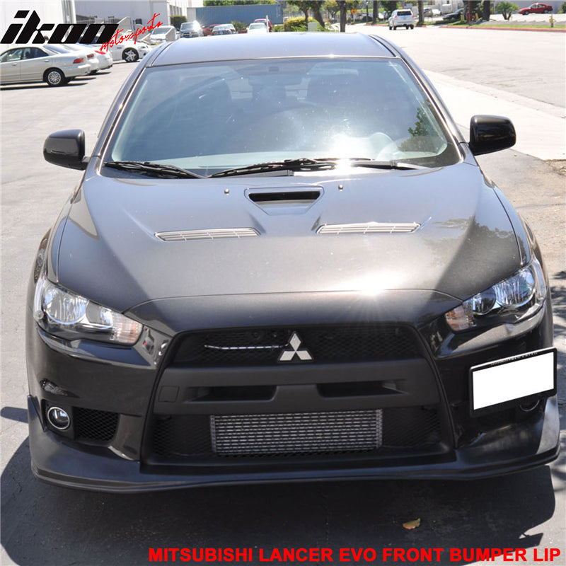 Front Bumper Lip Compatible With 2008-2015 MITSUBISHI EVOLUTION, v-Style PU Black Front Lip Spoiler Splitter Air Dam Chin Diffuser Add On by IKON MOTORSPORTS, 2009 2010 2011 2012 2013 2014