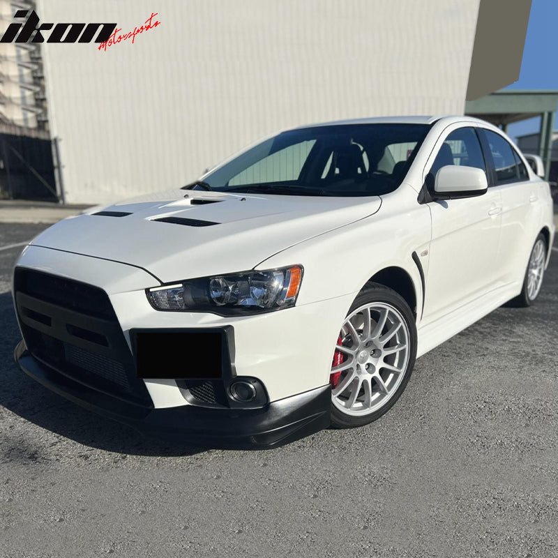 Front Bumper Lip Compatible With 2008-2015 Mitsubishi Lancer Evo X, VR Style Black PU Front Lip Finisher Under Chin Spoiler Add On by IKON MOTORSPORTS, 2009 2010 2011 2012 2013 2014