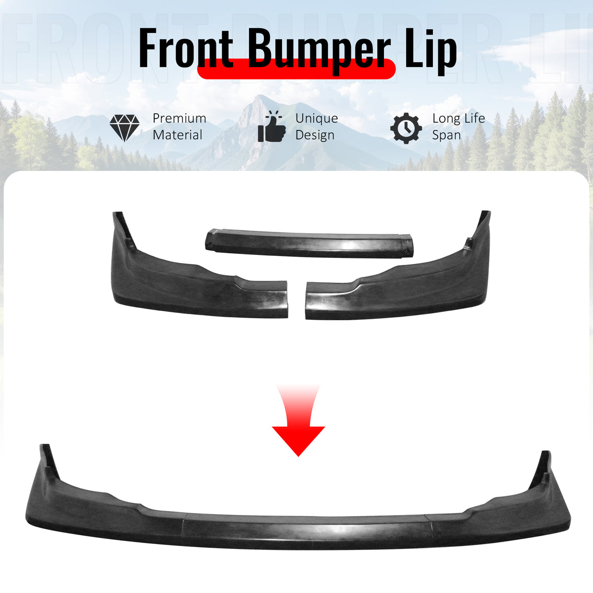 Fits 08-15 Mitsubishi Lancer Evolution Vortex Style Front Bumper Lip PU 3PCS