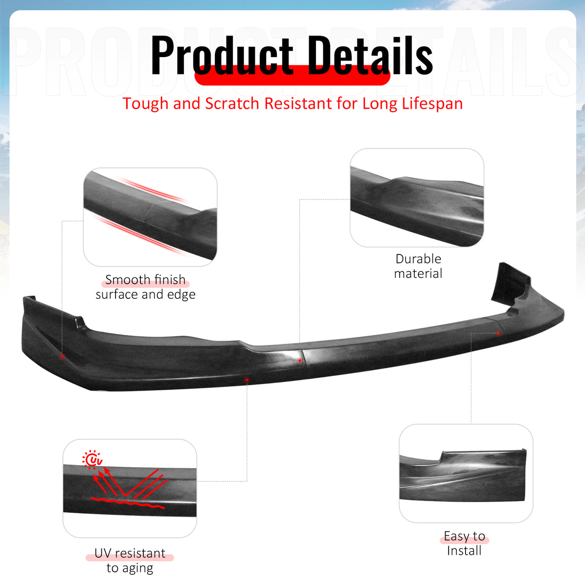 Fits 08-15 Mitsubishi Lancer Evolution Vortex Style Front Bumper Lip PU 3PCS