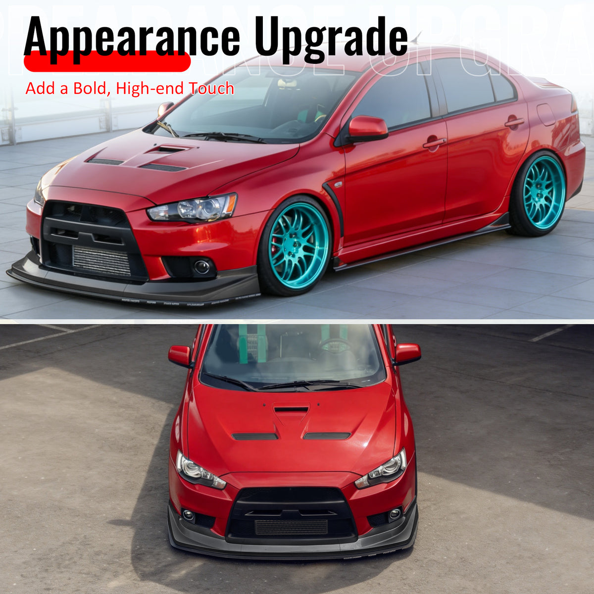 Fits 08-15 Mitsubishi Lancer Evolution Vortex Style Front Bumper Lip PU 3PCS