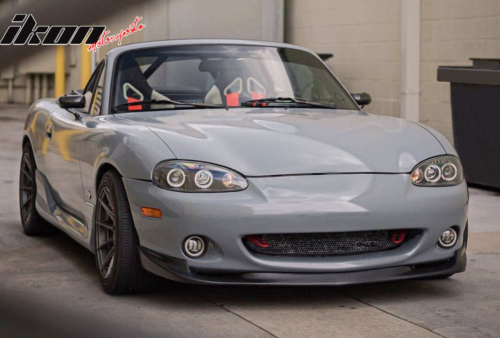 Front Bumper Lip Compatible With 2001-2005 Mazda Miata MX-5, GV Style Black PU Front Lip Finisher Under Chin Spoiler Add On by IKON MOTORSPORTS, 2002 2003 2004