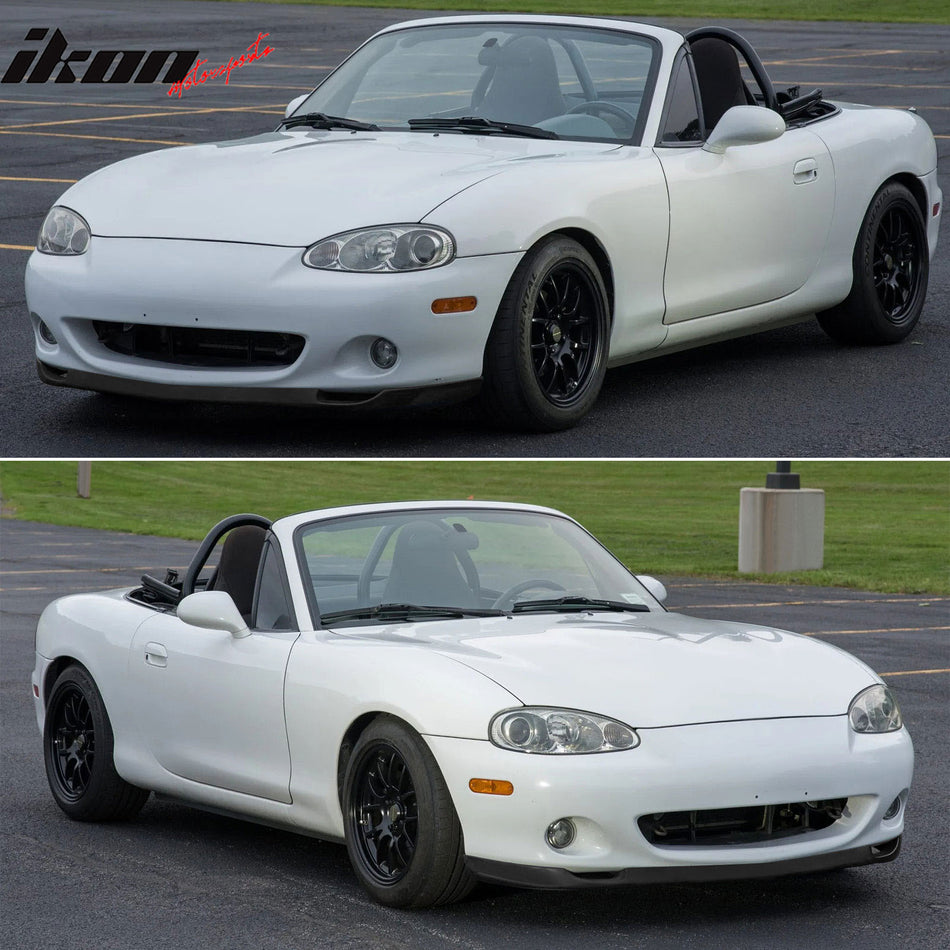 Front Bumper Lip Compatible With 2001-2005 Mazda Miata MX-5, RS Style Black PU Front Lip Finisher Under Chin Spoiler Add On by IKON MOTORSPORTS, 2002 2003 2004