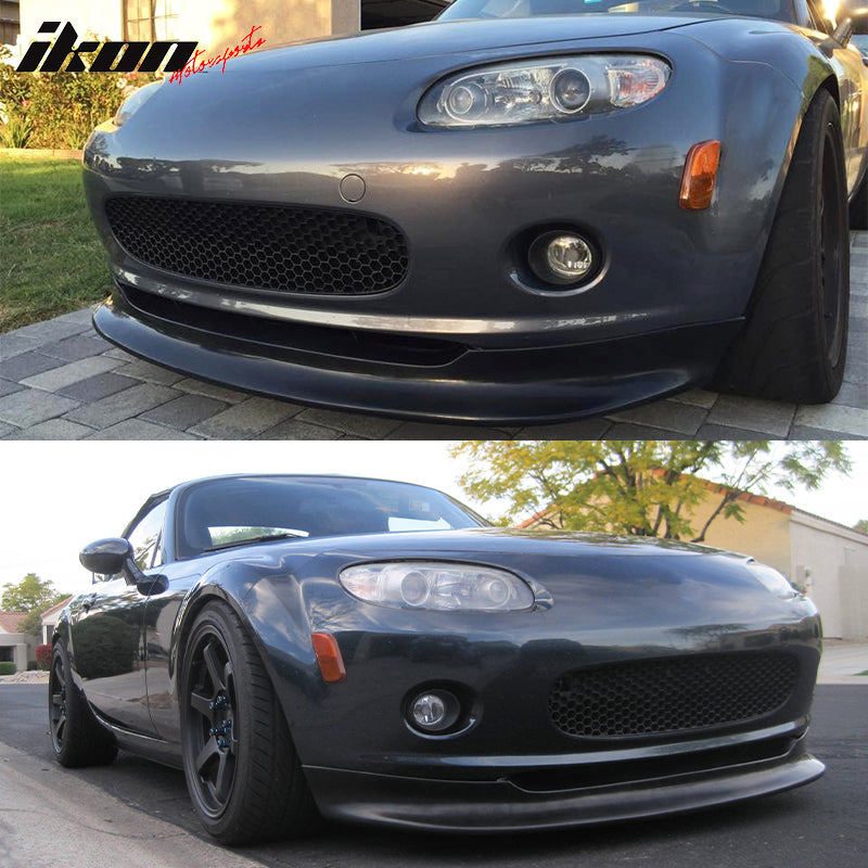 Front Bumper Lip Compatible With 2006-2008 MAZDA MX-5 MIATA, GV Style PU Black Front Lip Spoiler Splitter by IKON MOTORSPORTS, 2007