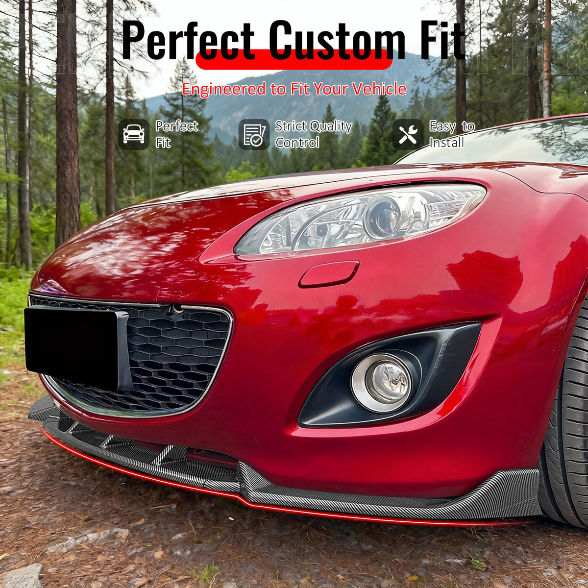 IKON MOTORSPORTS Front Bumper Lip, Compatible with 2009-2012 Mazda MX-5 Miata, Carbon Fiber Print ABS IKON Style Air Dam Chin Spoiler Protector Splitter 3PCS
