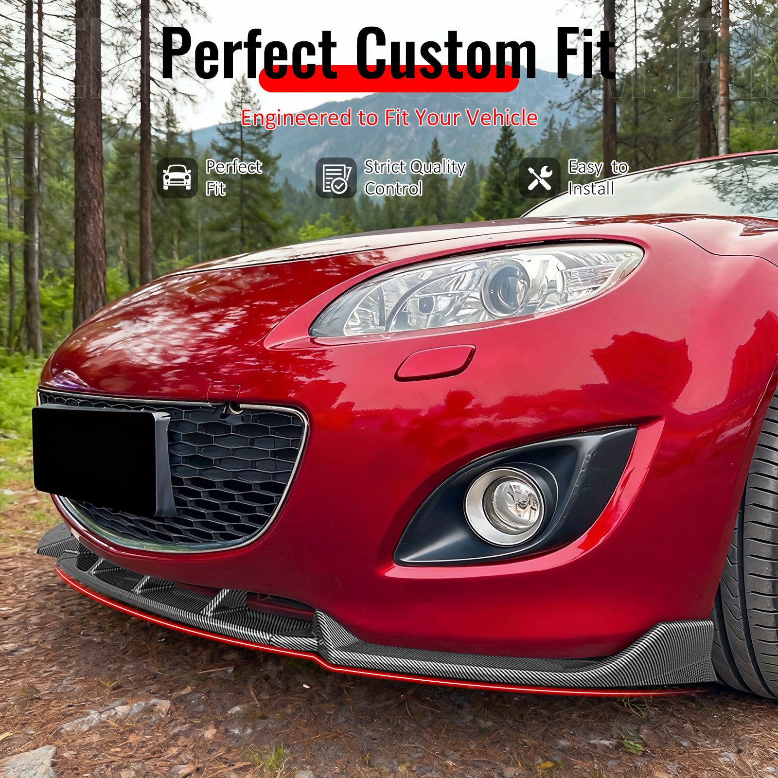 IKON MOTORSPORTS Front Bumper Lip, Compatible with 2009-2012 Mazda MX-5 Miata, Carbon Fiber Print ABS IKON Style Air Dam Chin Spoiler Protector Splitter 3PCS