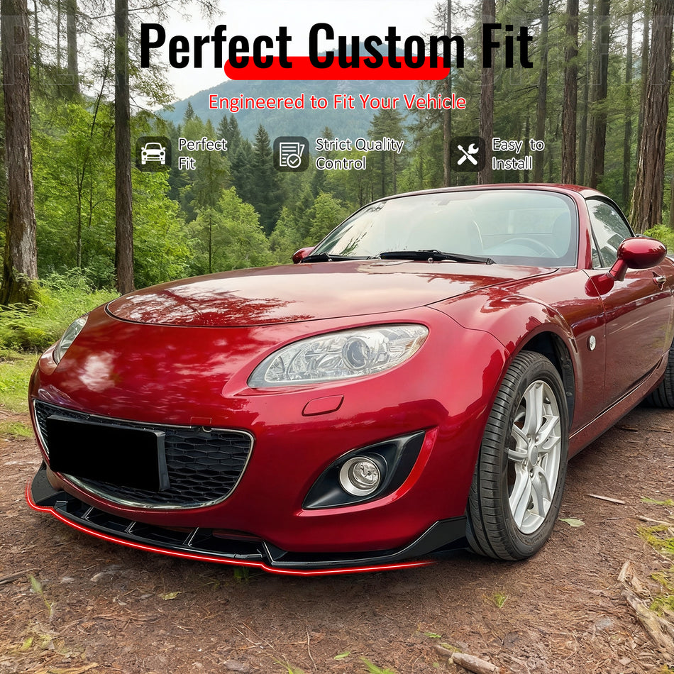 IKON MOTORSPORTS Front Bumper Lip, Compatible with 2009-2012 Mazda MX-5 Miata, Gloss Black ABS IKON Style Air Dam Chin Spoiler Protector Splitter 3PCS