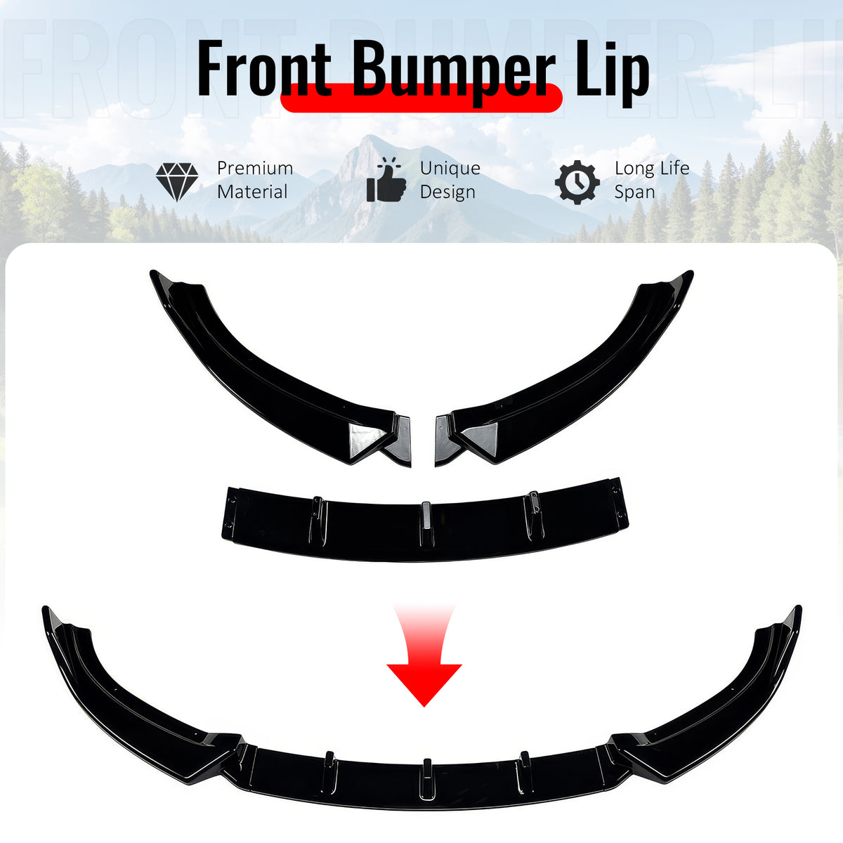 Fits 09-12 Mazda MX-5 Miata Gloss Black Front Bumper Lip IKON Style Spoiler 3PCS