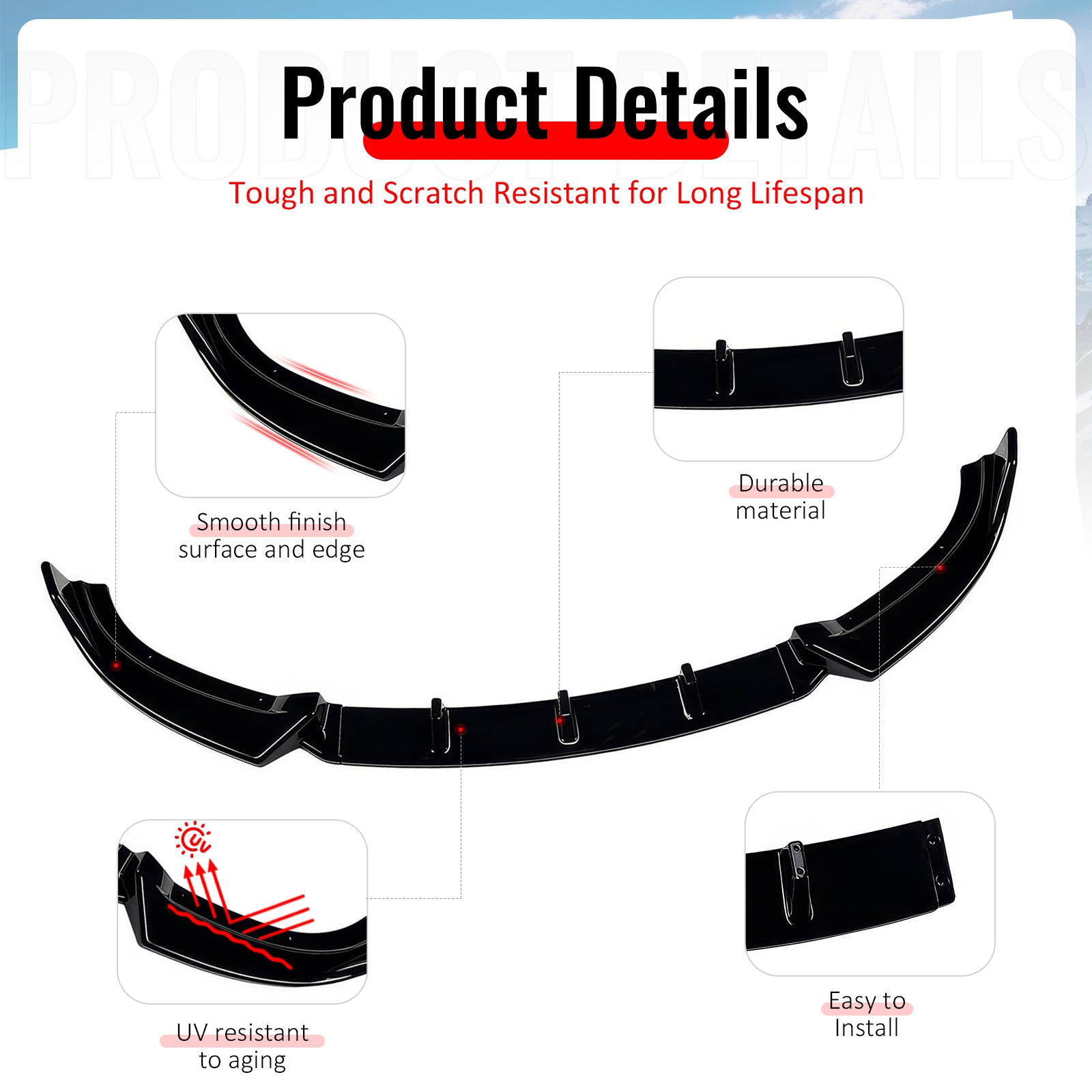 Fits 09-12 Mazda MX-5 Miata Gloss Black Front Bumper Lip IKON Style Spoiler 3PCS