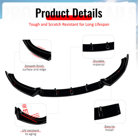 Fits 09-12 Mazda MX-5 Miata Gloss Black Front Bumper Lip IKON Style Spoiler 3PCS