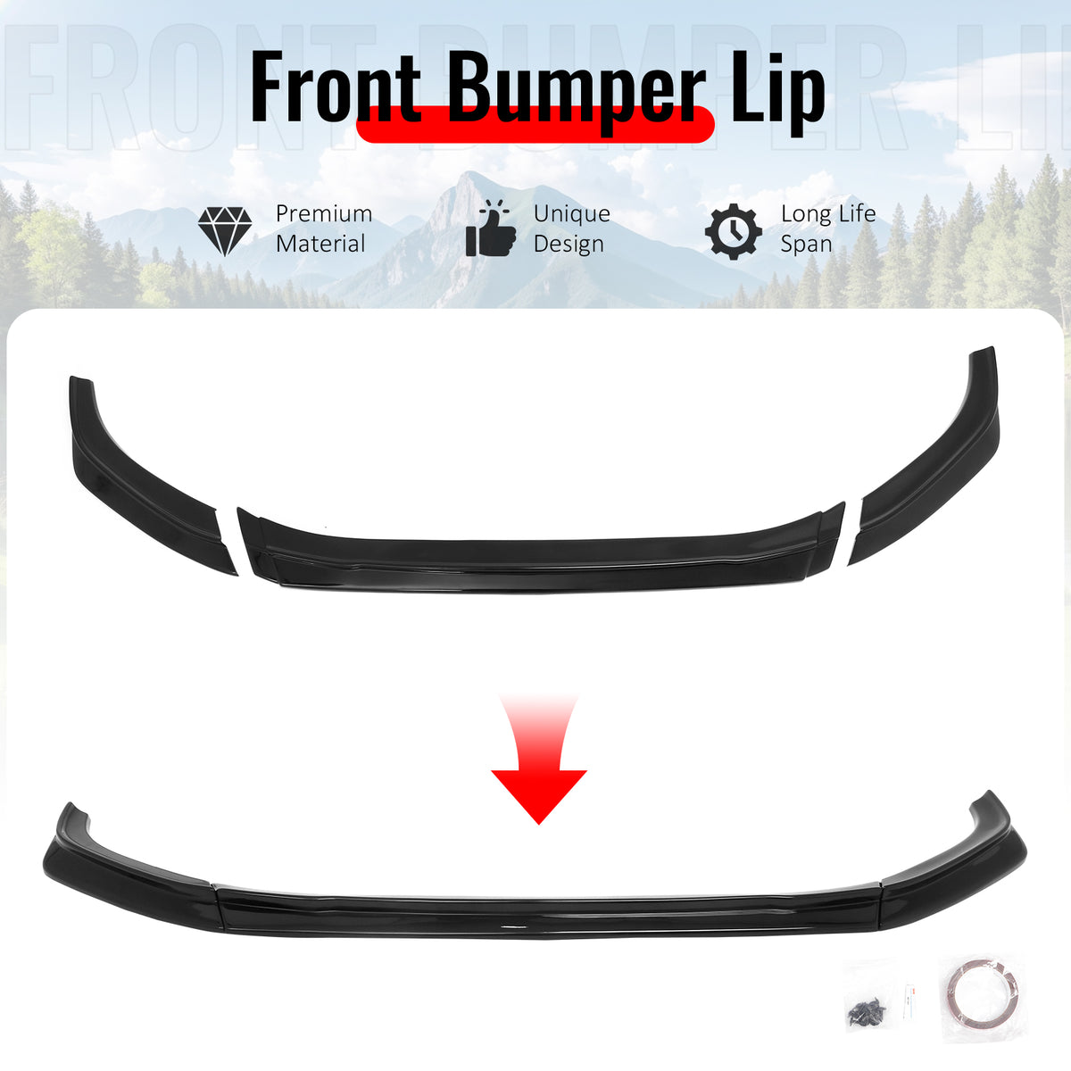 For 2022-2024 Mini Cooper F55 F56 DAG Style Front Bumper Lip Spoiler Gloss Black