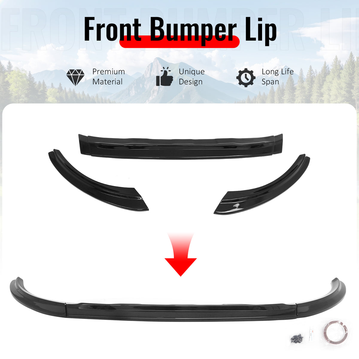 Fits 17-20 Mini F60 Cooper Countryman S MX Style Front Bumper Lip Gloss Black